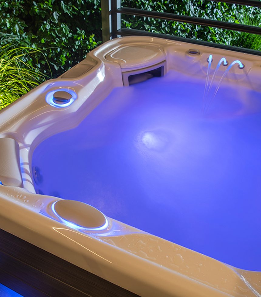 Cool Blue LED Illuminated and Running Home Garden Hot Tub Spa Inside Jacuzzi Gazebos.